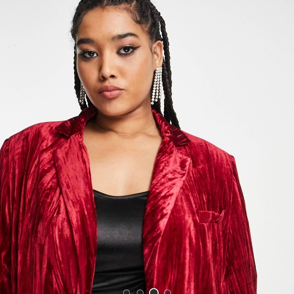 Extro & Vert oversized blazer in Ruby Red Velvet - Picture 3 of 4
